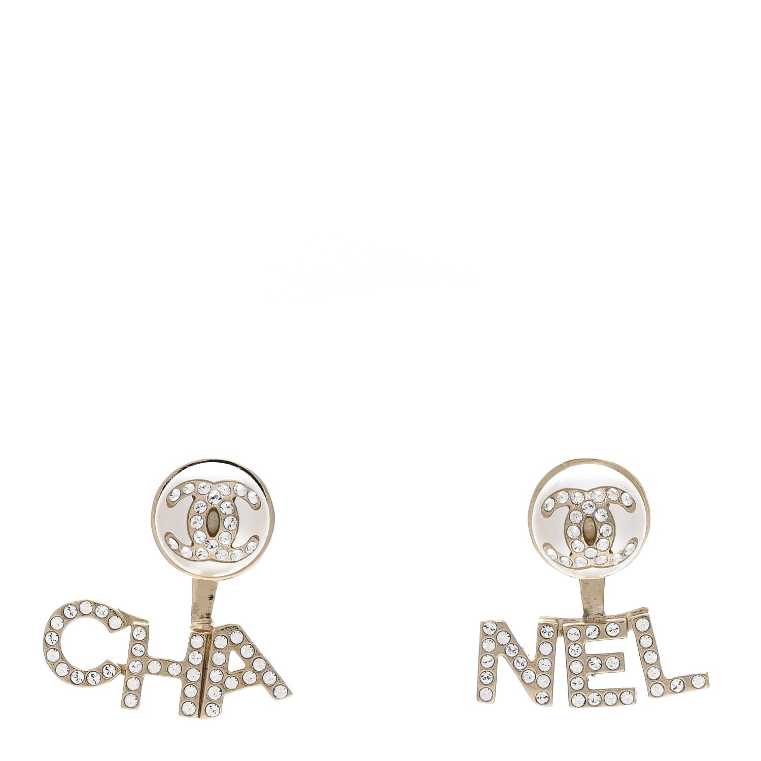 Chanel Pearl Crystal Logo Earrings Gold Pearly White 1 of 4
