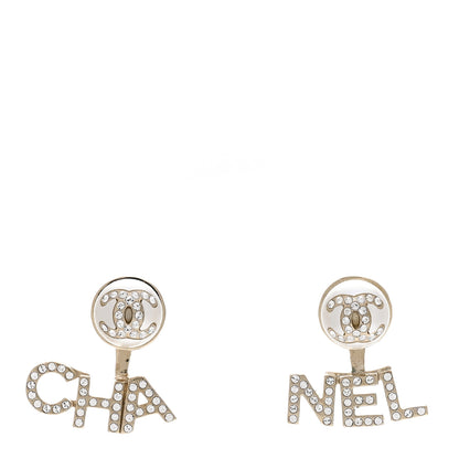 Chanel Pearl Crystal Logo Earrings Gold Pearly White 1 of 4