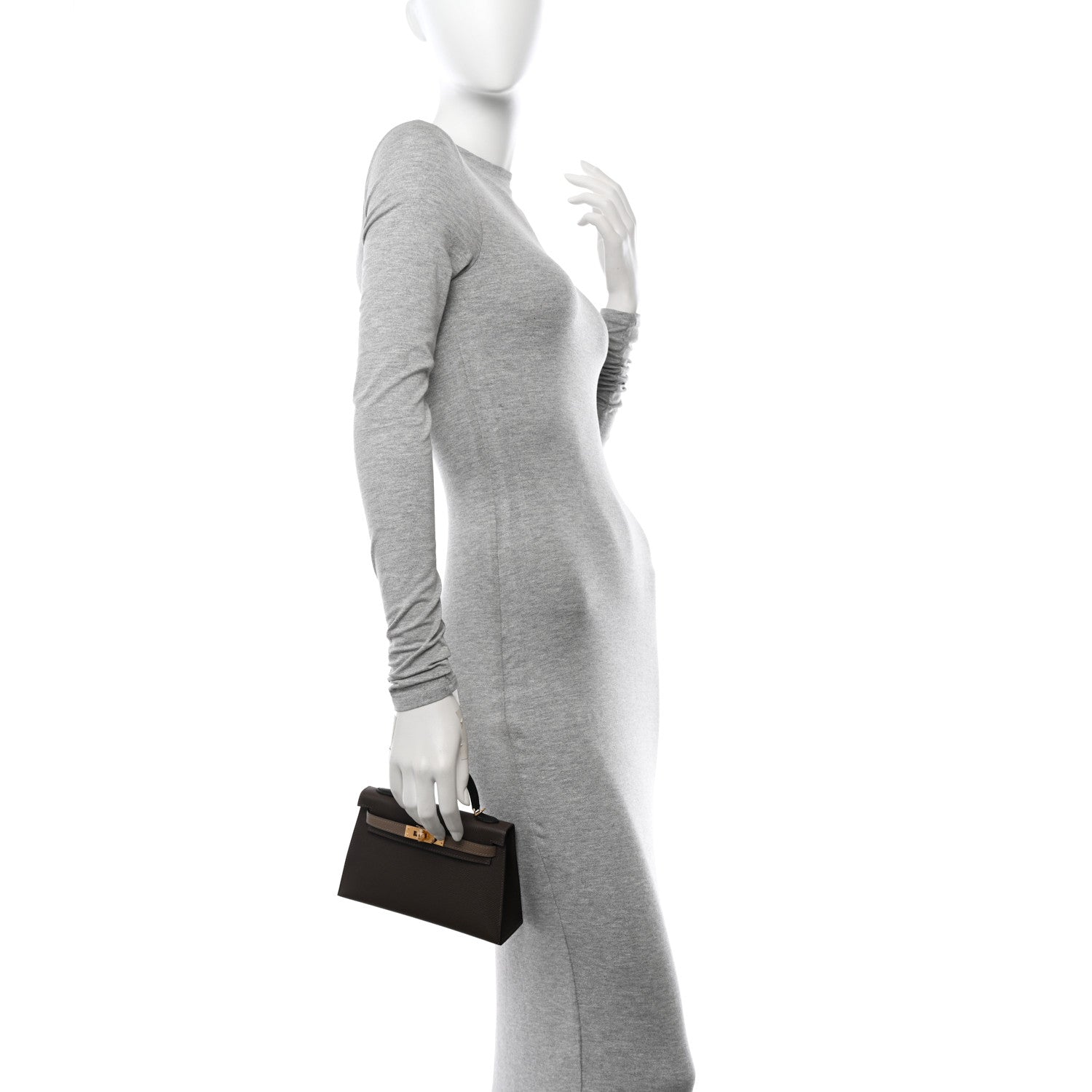 Hermes Epsom Tri-Color Mini Kelly Sellier 20 Ecorce Etoupe Black 2 of 13
