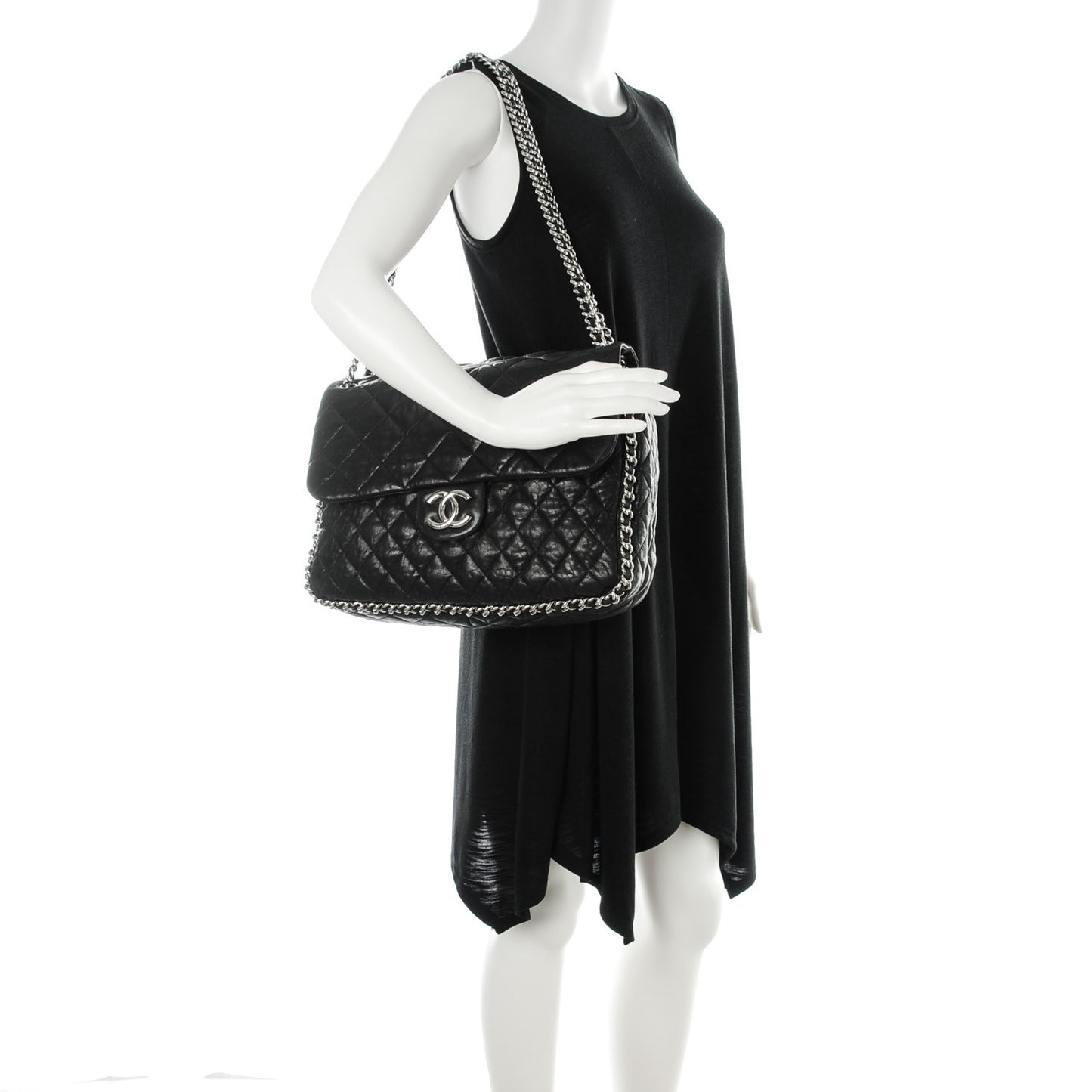 Washed Lambskin Quilted Maxi Chain Around Flap Black