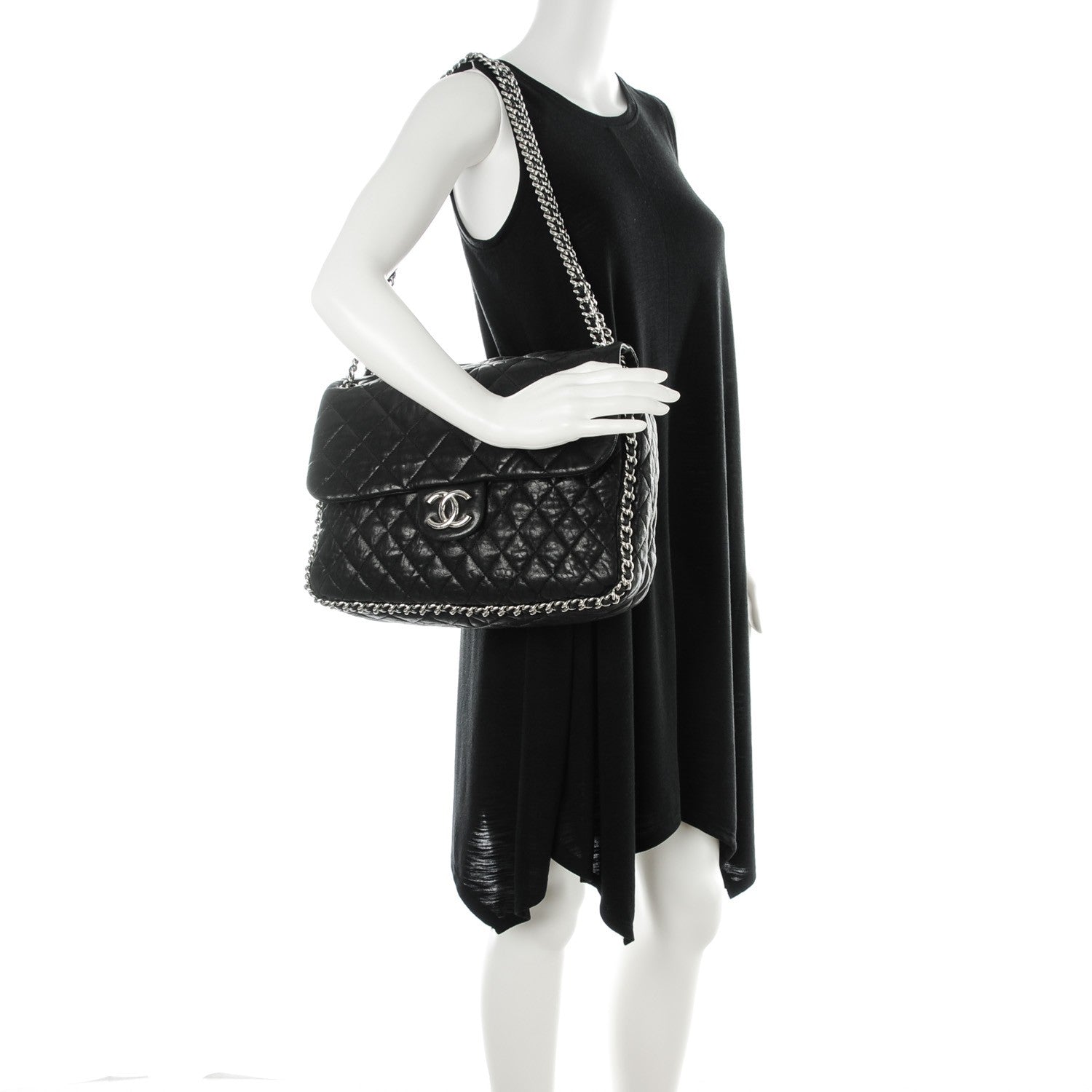 Chanel Washed Lambskin Quilted Maxi Chain Around Flap Black 2 of 7