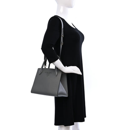 Prada Saffiano Cuir Calfskin Small Monochrome Top Handle Tote Ardesia 2 of 9