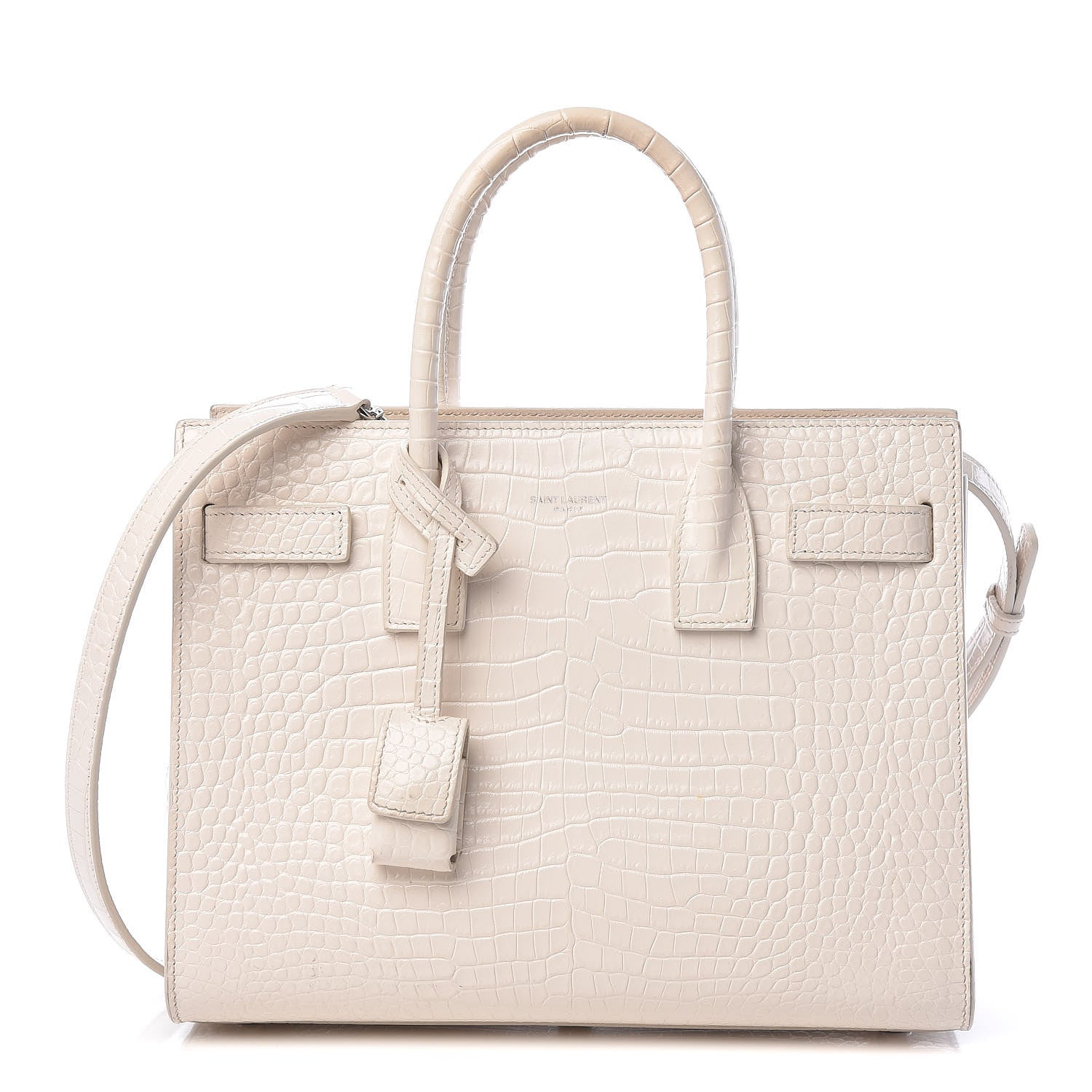 Saint Laurent Calfskin Crocodile Embossed Baby Sac De Jour Gris Perle 1 of 13