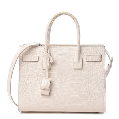 Saint Laurent Calfskin Crocodile Embossed Baby Sac De Jour Gris Perle 1 of 13