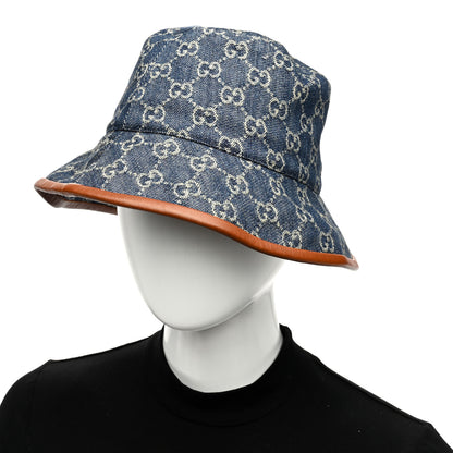 Gucci Washed Jacquard Denim Nappa GG Monogram Oscar Bucket Hat L Denim Cuir 2 of 8
