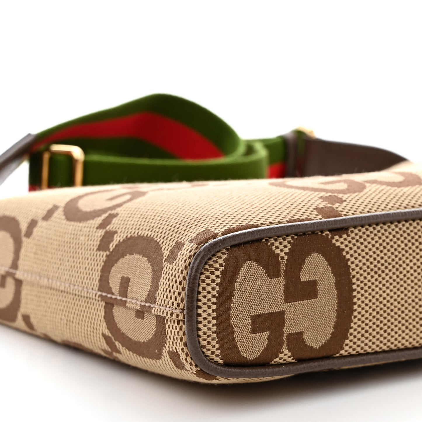 Monogram Jumbo GG Textured Dollar Calfskin Web Wristlet Messenger Bag Camel Ebony New Acero