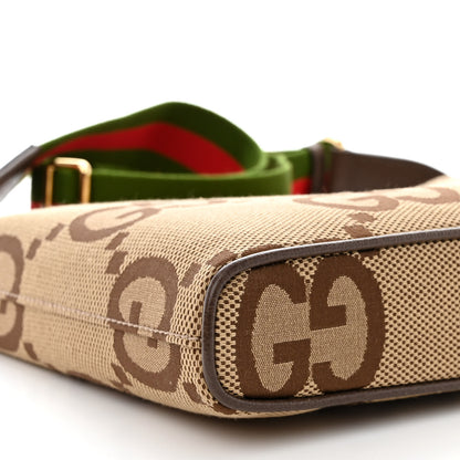 Gucci Monogram Jumbo GG Textured Dollar Calfskin Web Wristlet Messenger Bag Camel Ebony New Acero 9 of 11