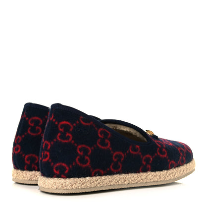 Gucci Covered Wool GG Monogram Mens Fria Horsebit Loafers 7 Blue Red Butterscotch 4 of 9