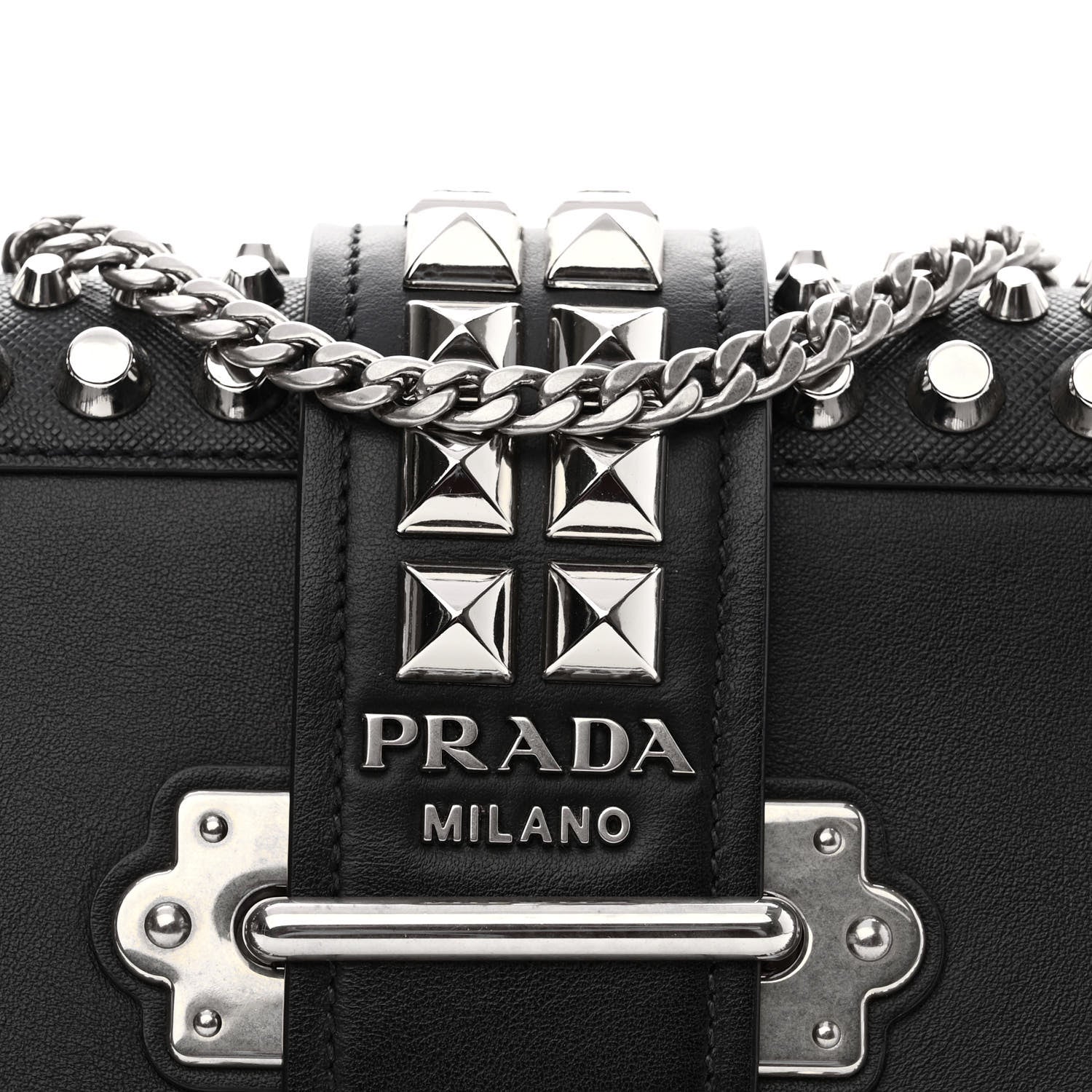 Prada Saffiano City Calf Studded Cahier Belt Bag Black 7 of 9
