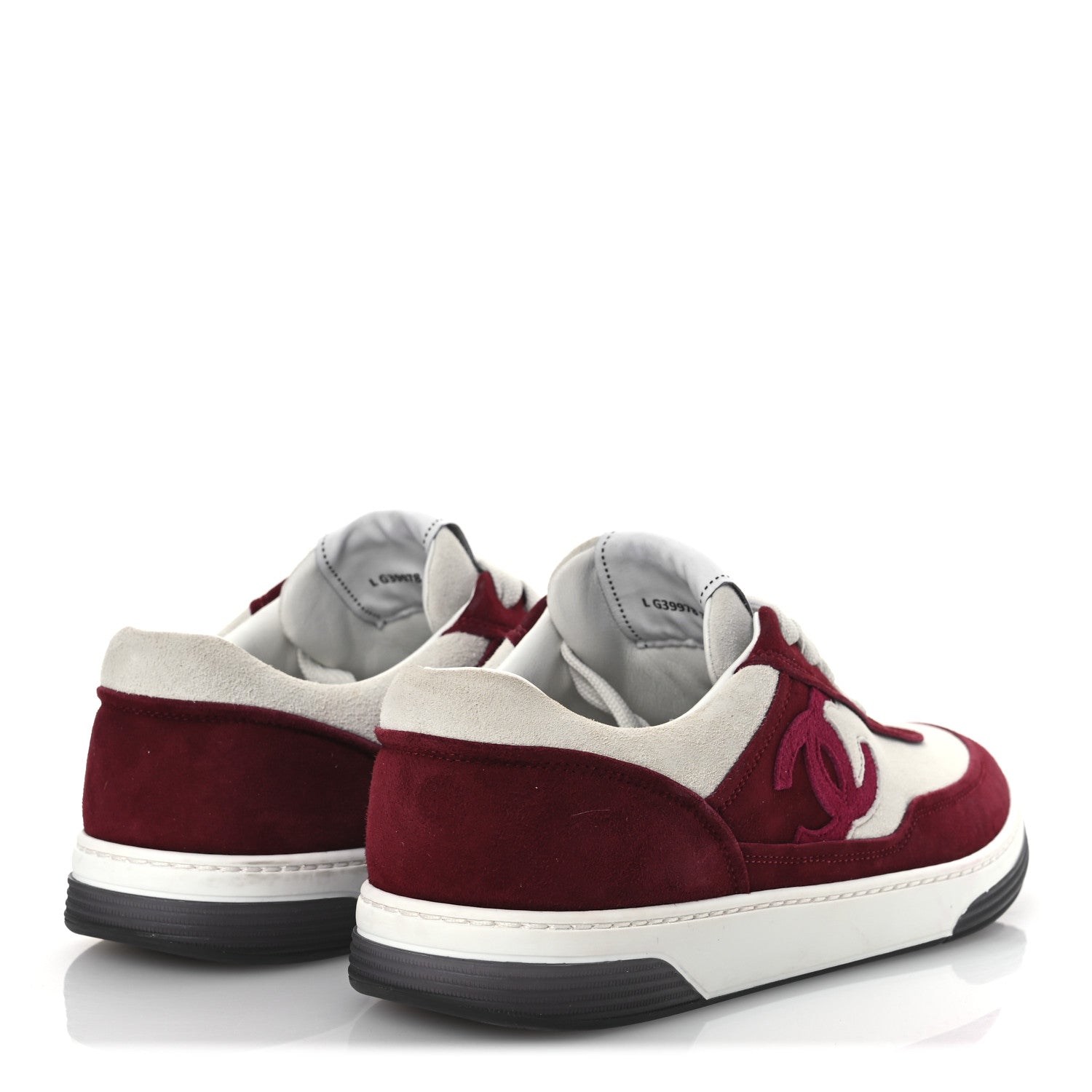 Chanel Suede Kidskin Womens CC Sneakers 38.5 Burgundy White 5 of 11