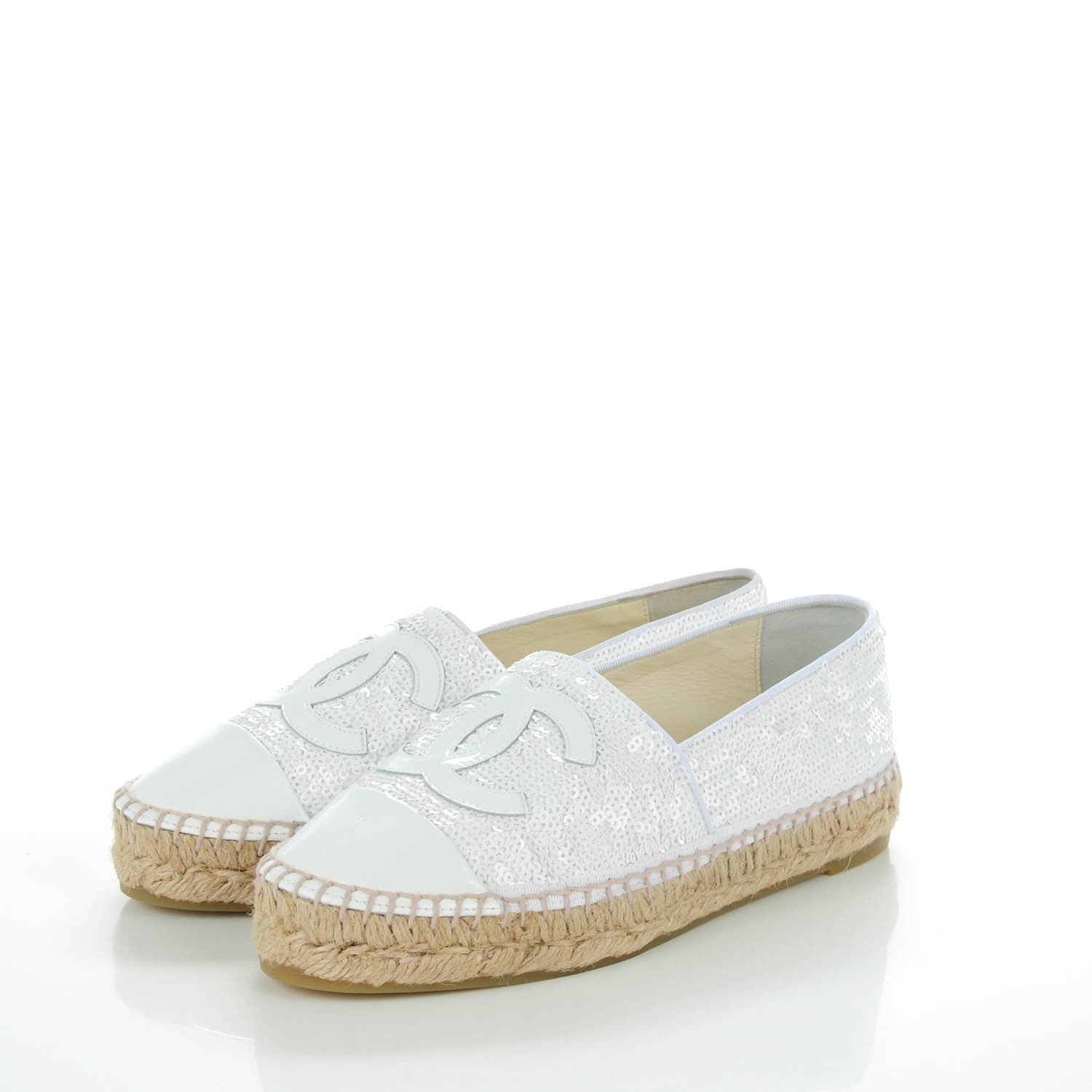 Chanel Patent Sequin CC Espadrilles 35 White 3 of 8
