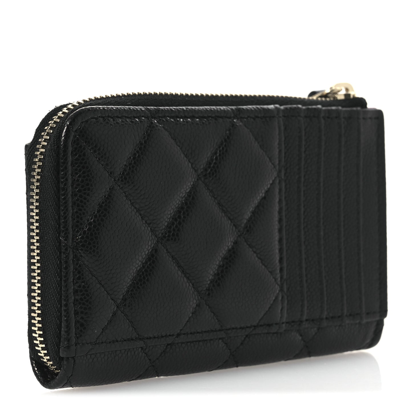 Caviar Quilted CC Zip Around Card Holder Black