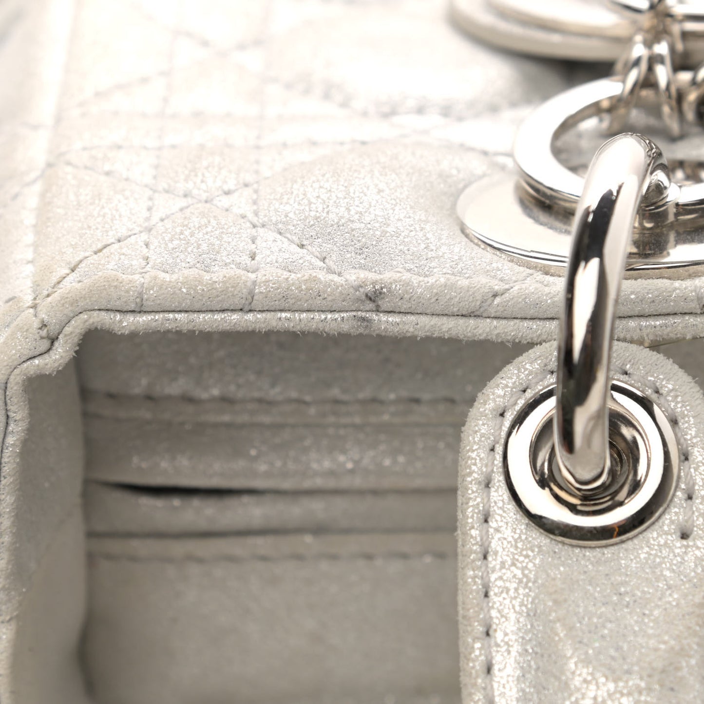 Metallic Lambskin Cannage Medium Lady Dior Silver