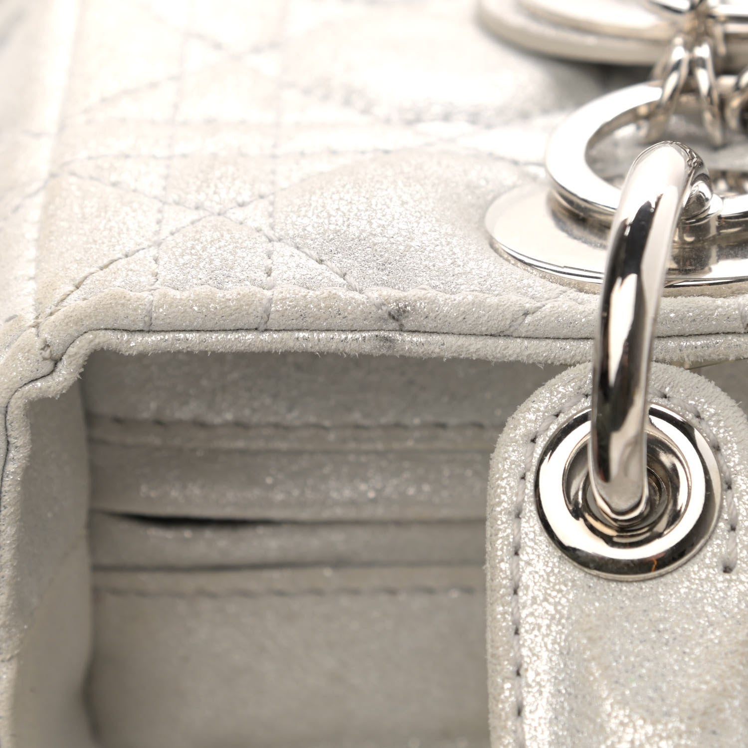 Christian Dior Metallic Lambskin Cannage Medium Lady Dior Silver 13 of 15