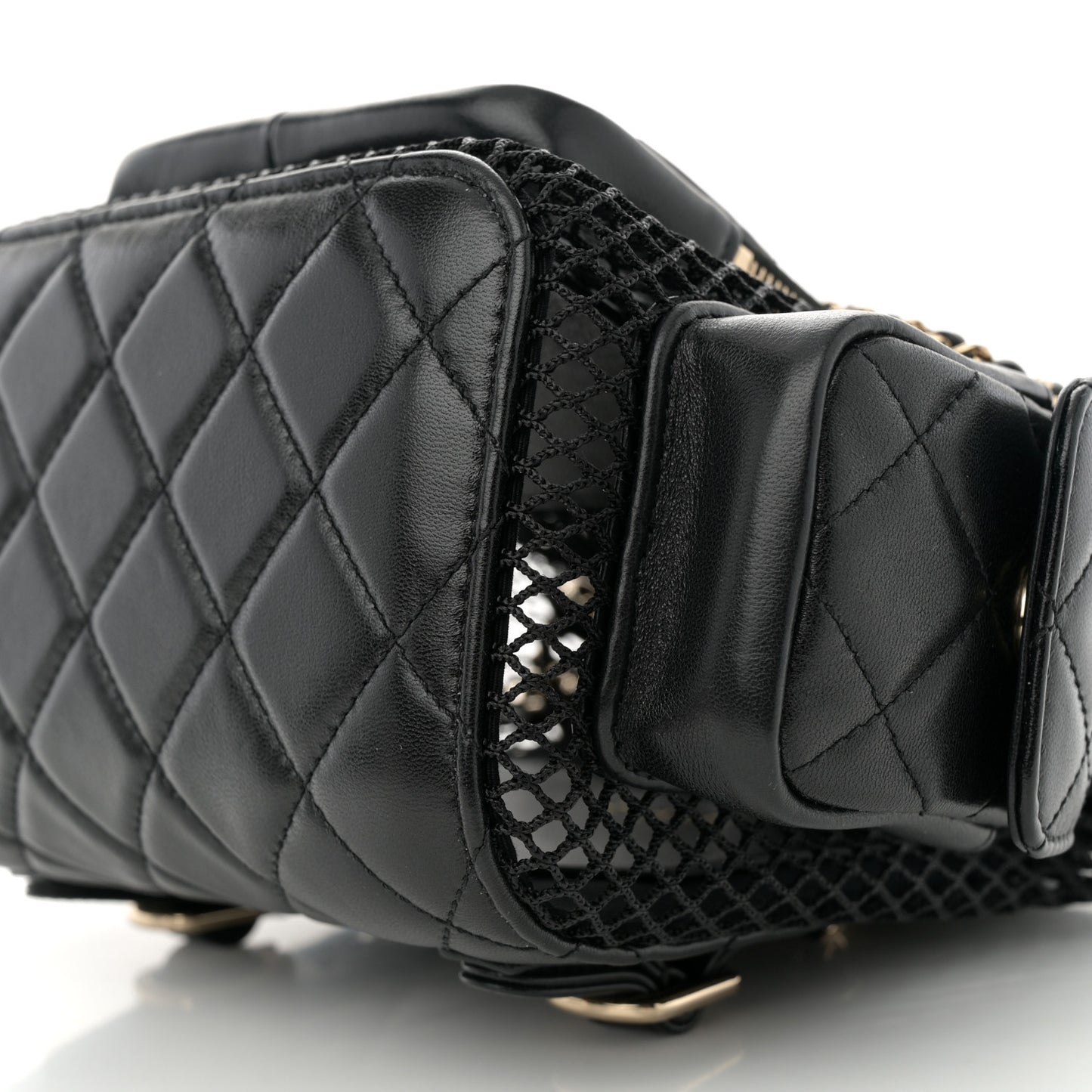 Shiny Lambskin Mesh Quilted Small Cargo Duma Drawstring Backpack Black