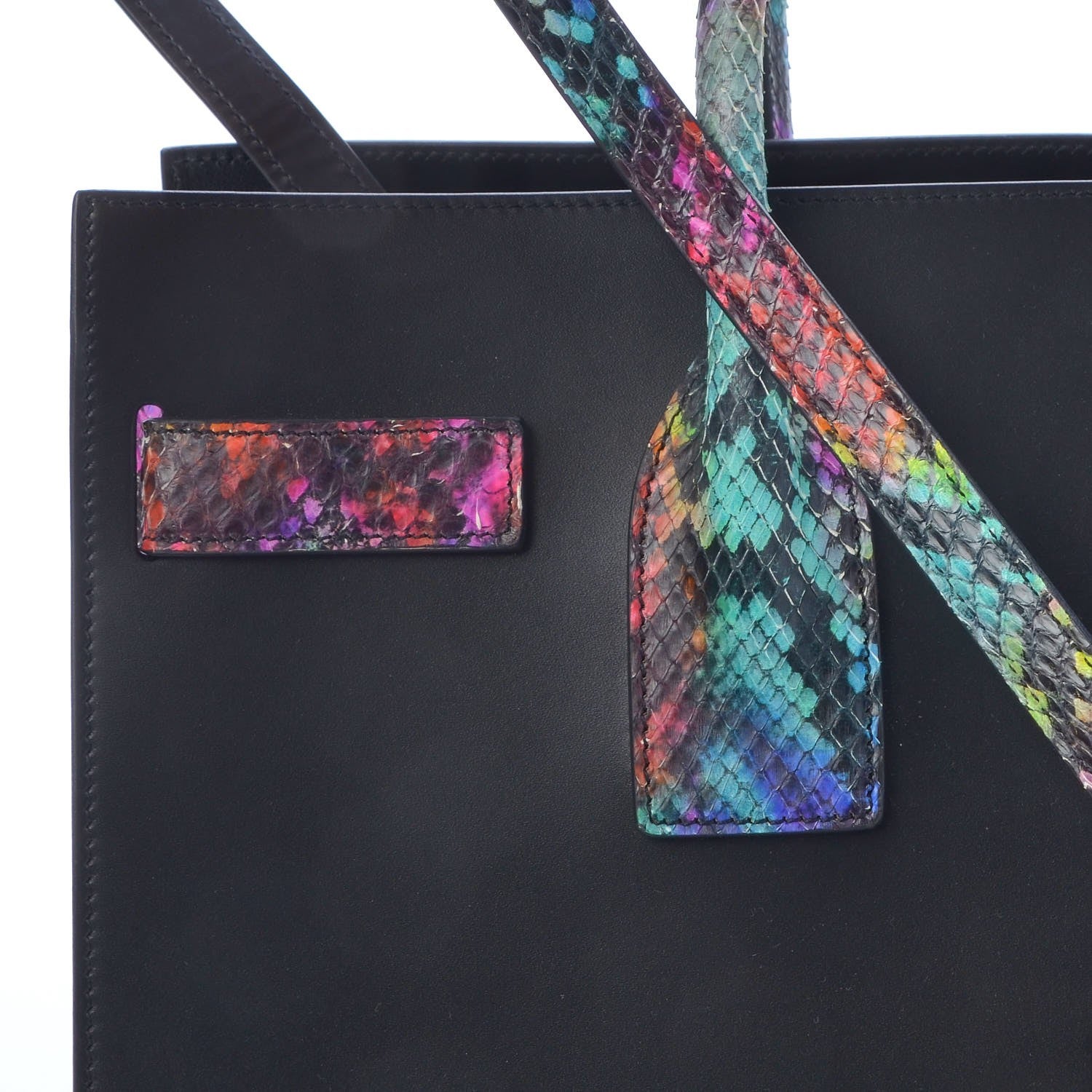 Saint Laurent Calfskin Embossed Python Small Sac De Jour Black Multicolor 12 of 13