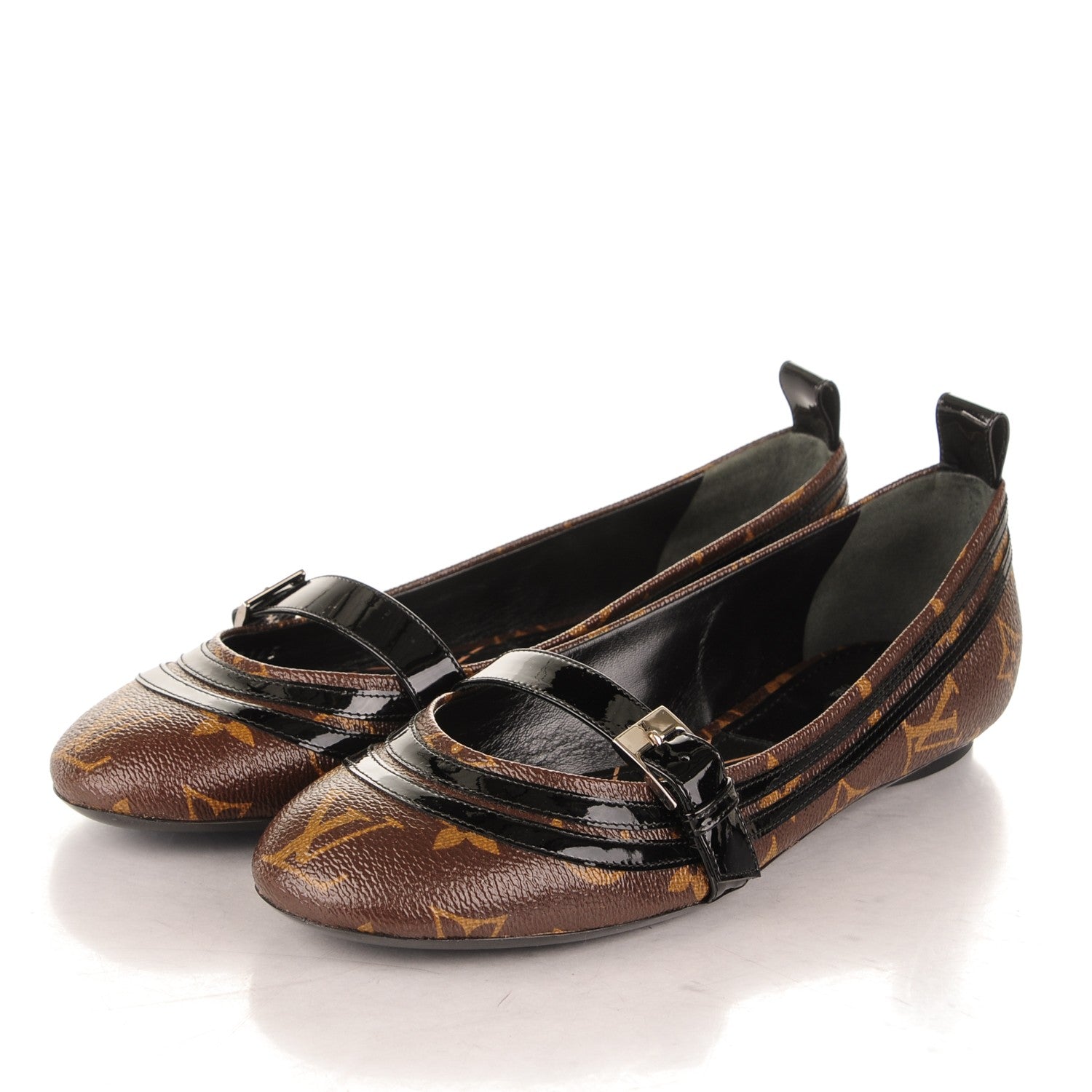 Louis Vuitton Monogram Patent Flower Field Ballerina Flats 37 Black 3 of 6