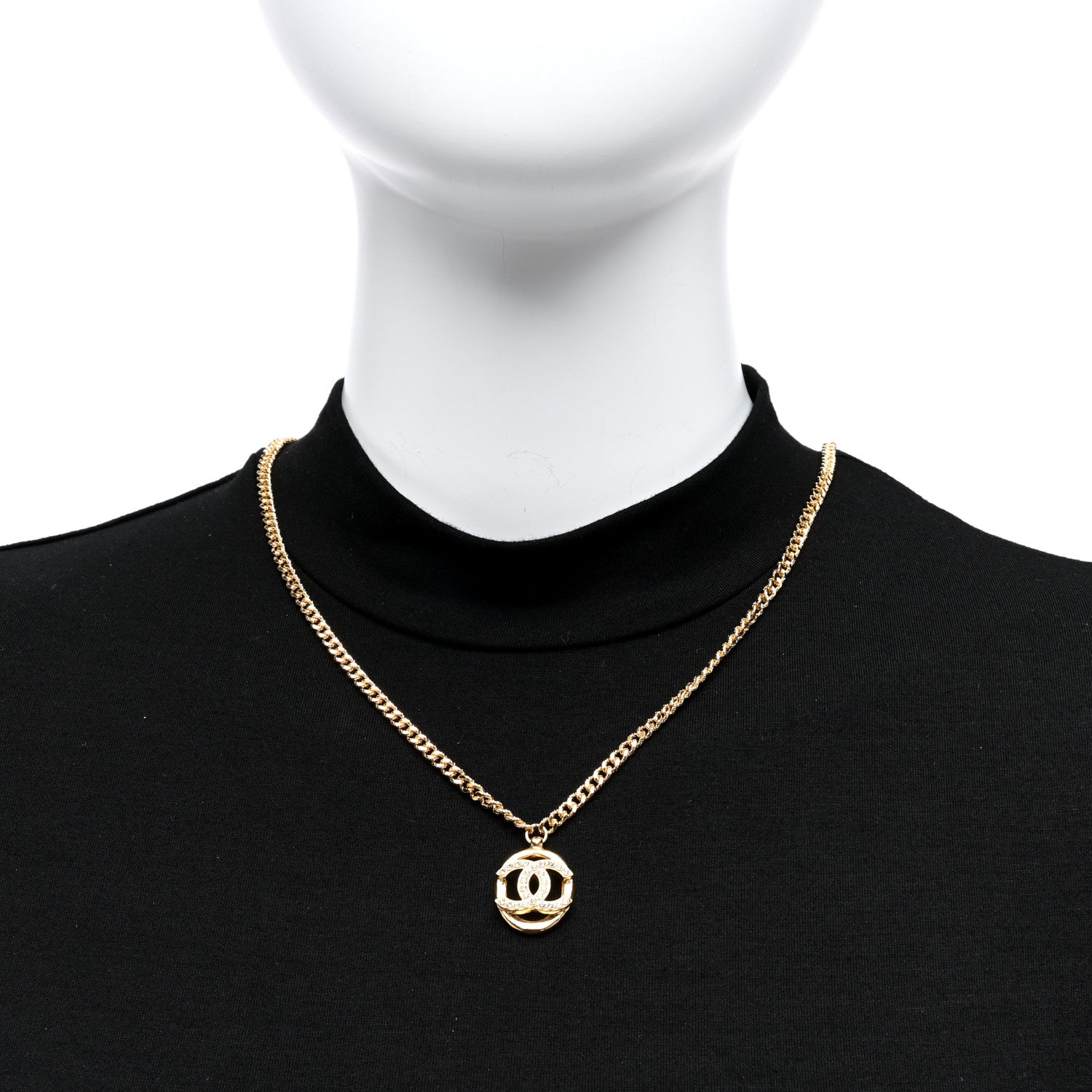 Chanel Crystal CC Chain Pendant Necklace Gold 2 of 5