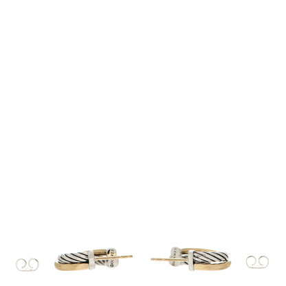 David Yurman Sterling Silver 18K Yellow Gold 17mm Crossover Cable Hoop Earrings 3 of 5