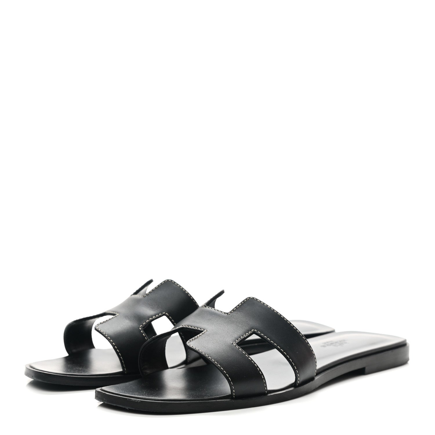 Hermes Box Calfskin Oran Sandals 39 Black 3 of 10