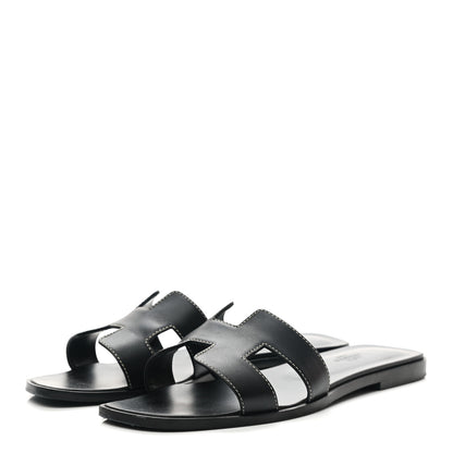 Hermes Box Calfskin Oran Sandals 39 Black 3 of 10