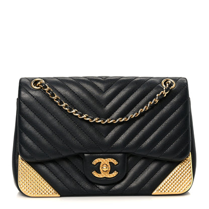 Chanel Calfskin Chevron Quilted Mini Rock The Corner Flap Black 1 of 11