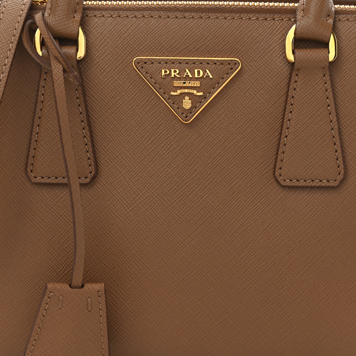 Saffiano Mini Galleria Double Zip Tote Caramel