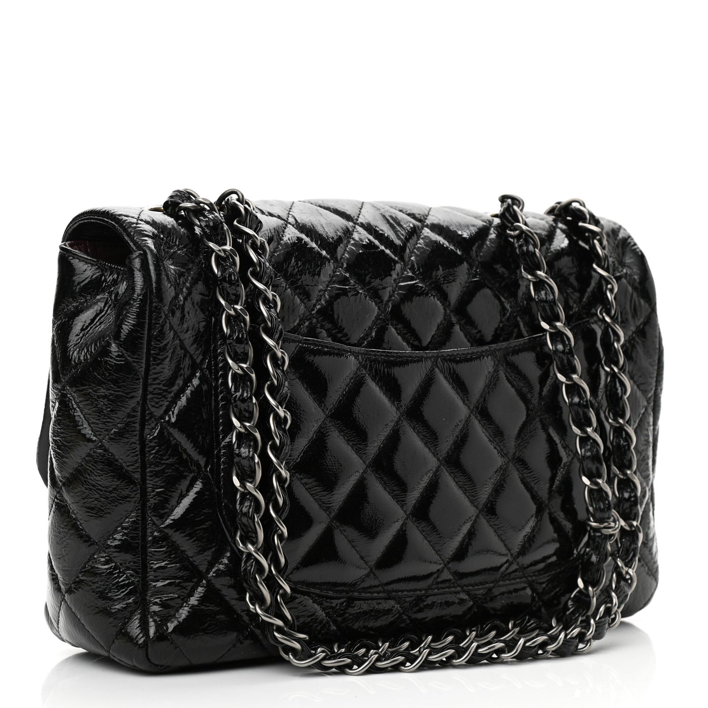 Crinkled Patent Quilted Jumbo Single Flap Black