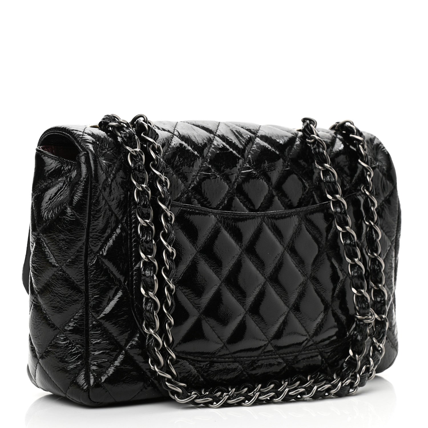 Chanel Crinkled Patent Quilted Jumbo Single Flap Black 3 of 10