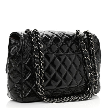 Chanel Crinkled Patent Quilted Jumbo Single Flap Black 3 of 10