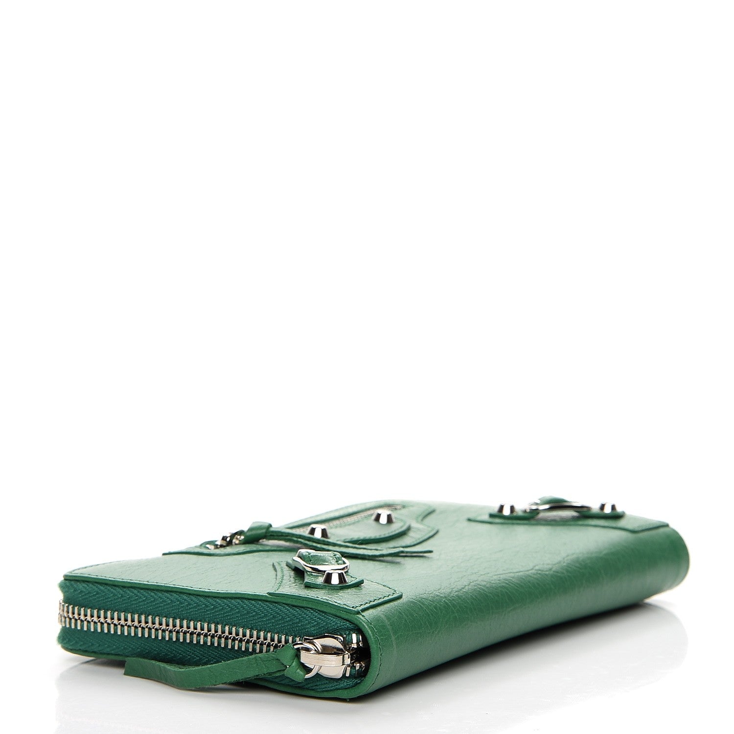 Balenciaga Agneau Classic Silver Hardware Continental Zip Around Wallet Emeraud 4 of 6