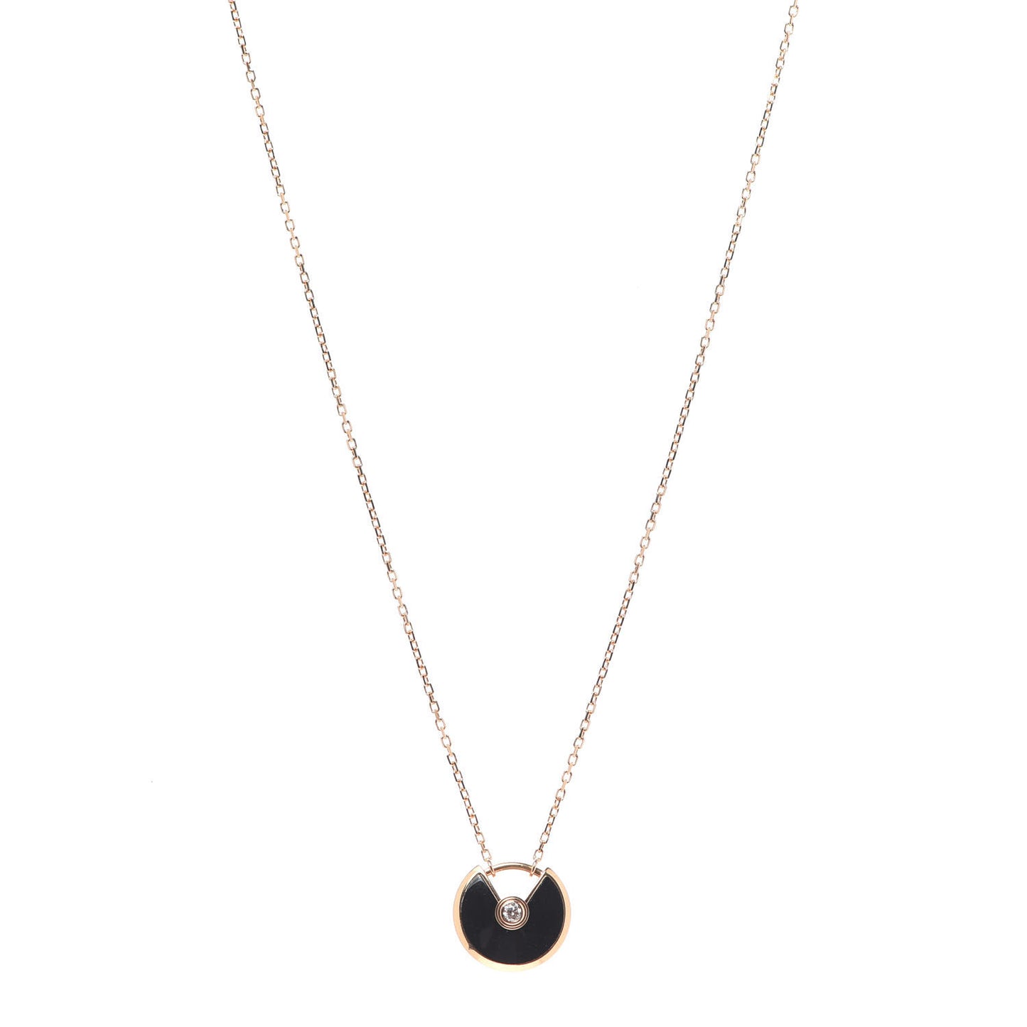 18K Pink Gold Diamond Black Onyx XS Amulette de Cartier Pendant Necklace