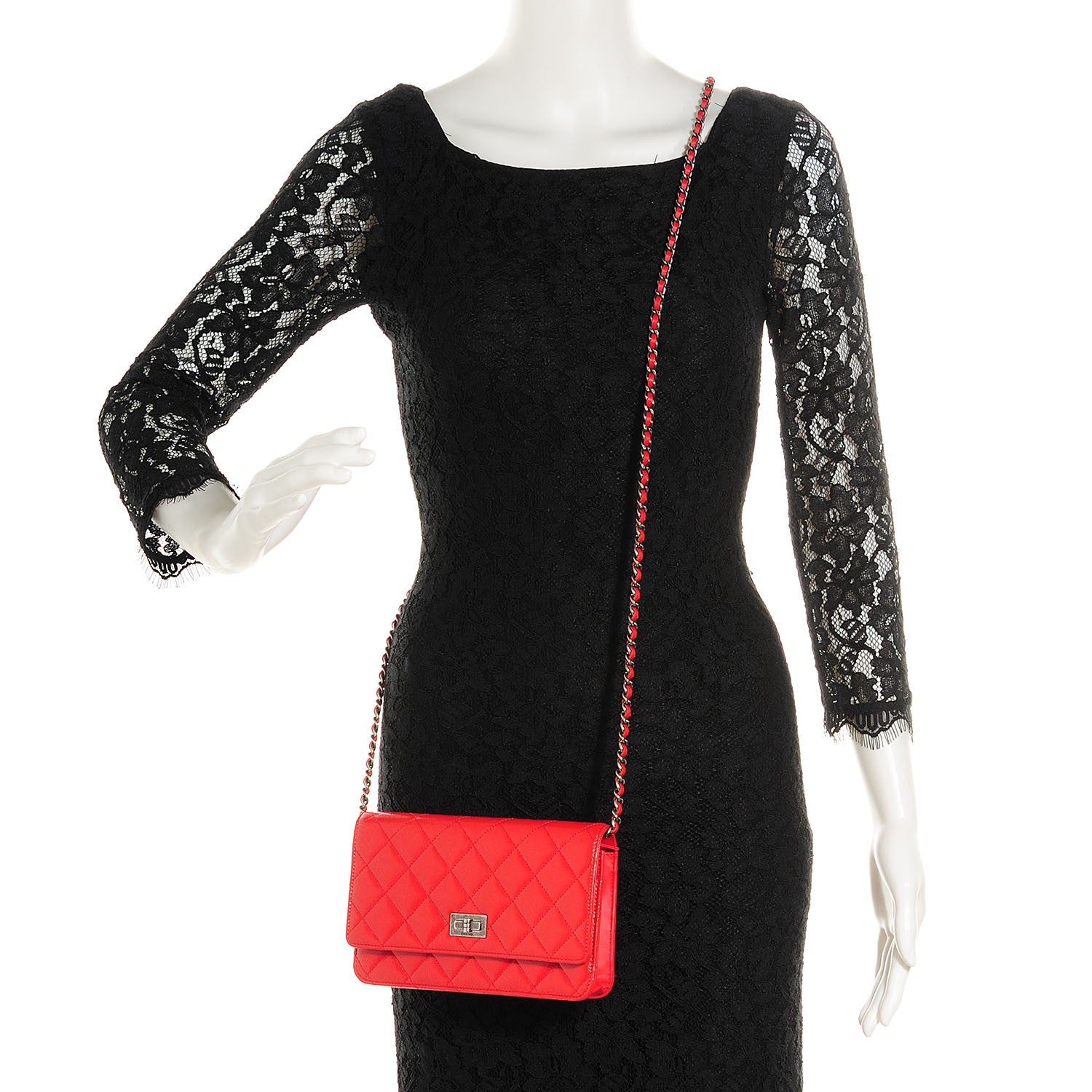 Chanel Glazed Calfskin Quilted Reissue Wallet On Chain WOC Red 3 of 10