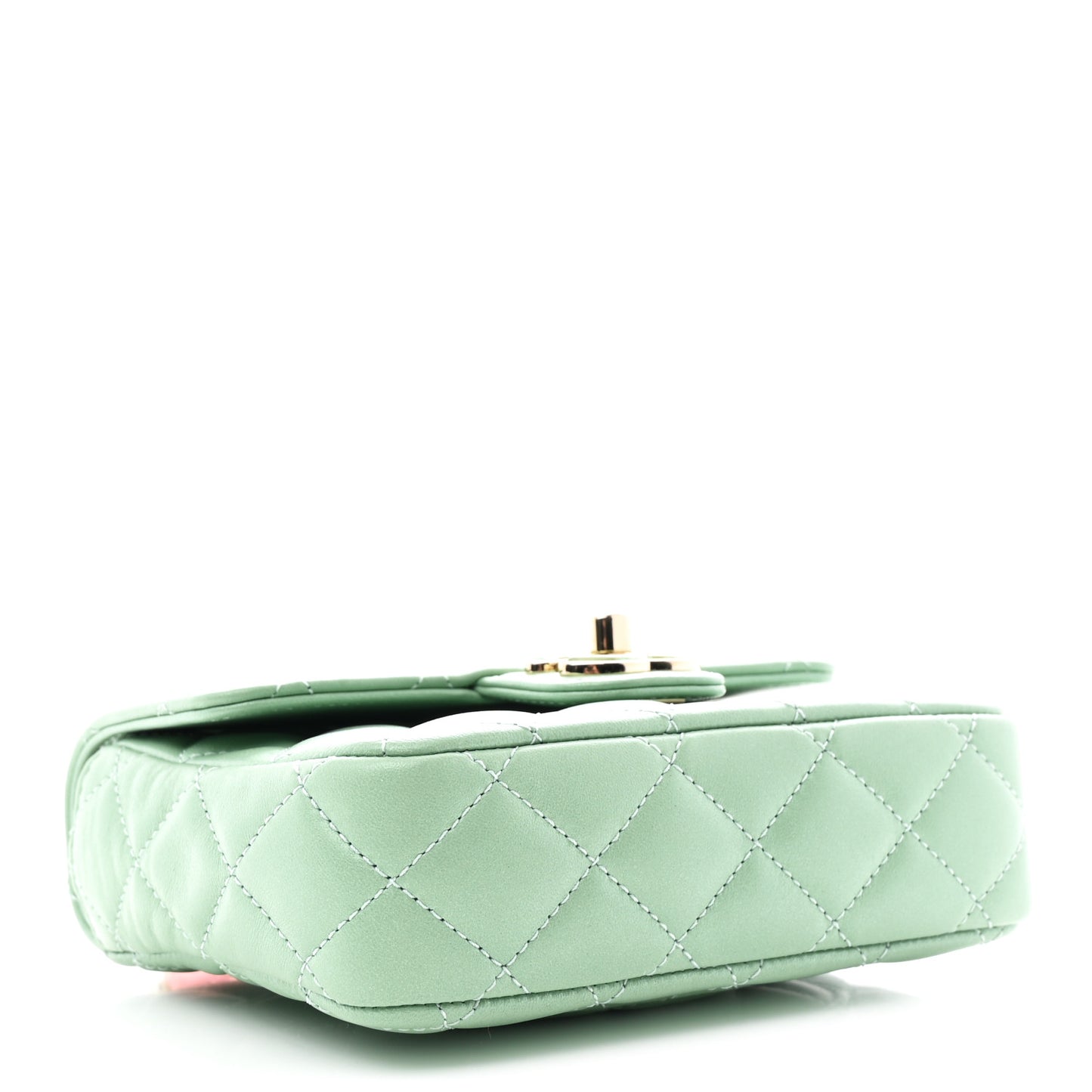 Lambskin Resin Quilted Mini Heart Square Flap Light Green