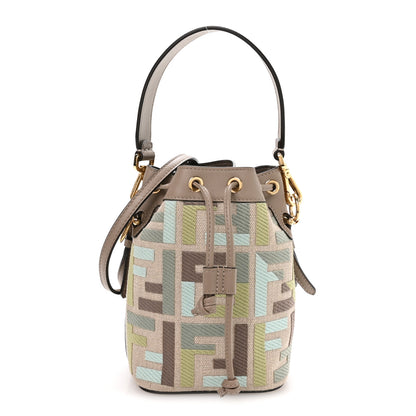 Fendi Canvas Vitello King FF Embroidered Mini Mon Tresor Bucket Bag Matcha Milk Dove 1 of 10