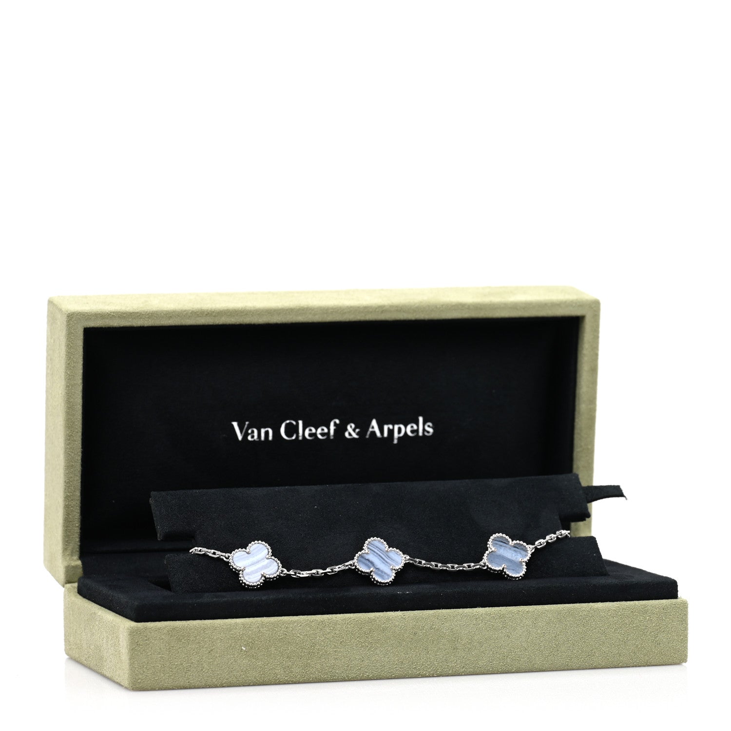 Van Cleef & Arpels 18K White Gold Chalcedony 5 Motifs Vintage Alhambra Bracelet 4 of 4