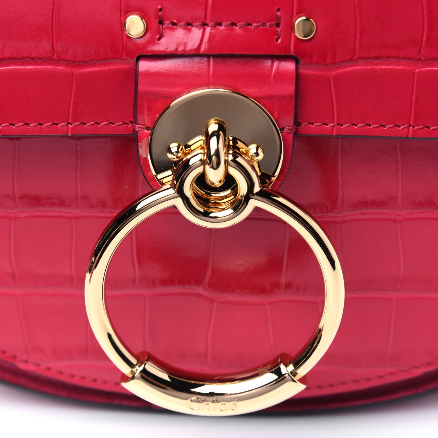 Chloe Calfskin Crocodile Embossed Small Tess Bag Crimson Pink 10 of 12