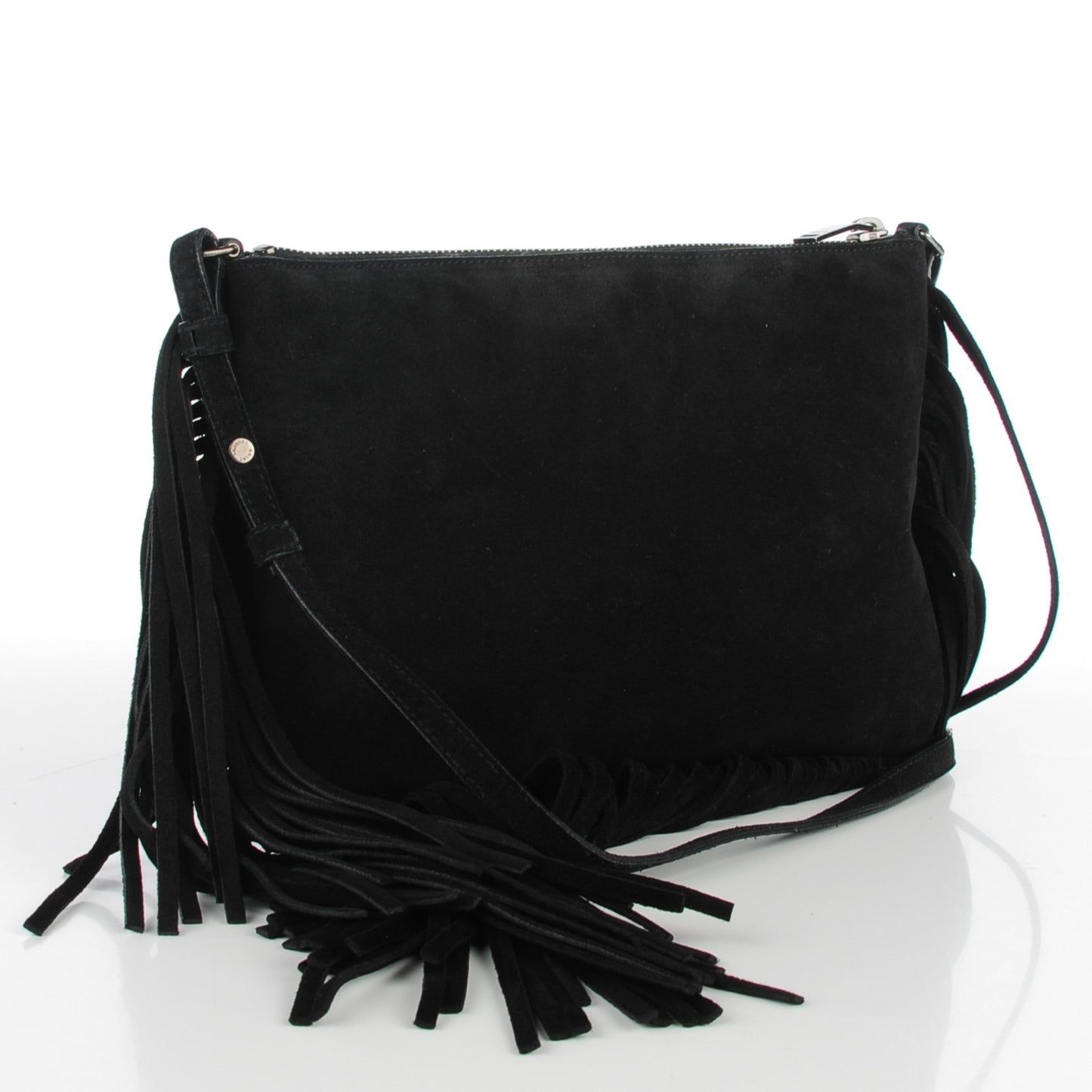Suede Calfskin Small Fringe Crossbody Bag Black