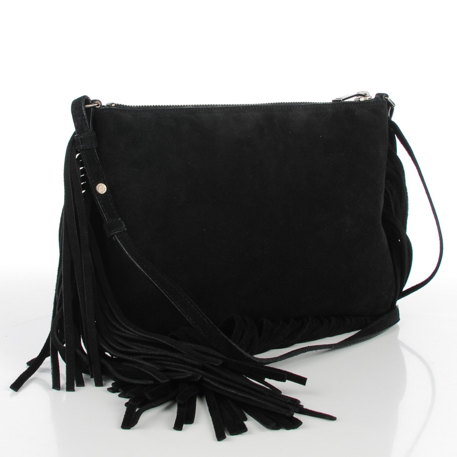Saint Laurent Suede Calfskin Small Fringe Crossbody Bag Black 3 of 7
