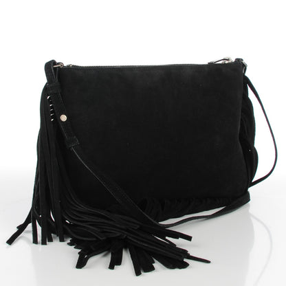 Saint Laurent Suede Calfskin Small Fringe Crossbody Bag Black 3 of 7