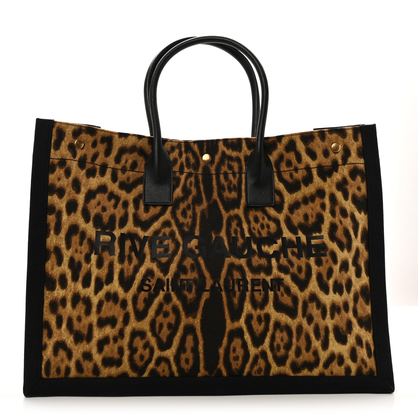 Canvas Calfskin Leopard Print Rive Gauche Noe Tote Natural Black