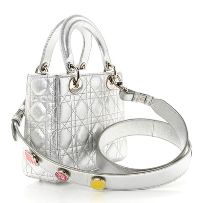 Christian Dior CHRISTIAN DIOR Metallic Grained Calfskin Cannage Small Lucky Badges My Lady Dior Silver 3 of 14