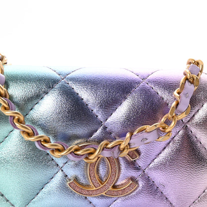 Chanel Gradient Metallic Lambskin Quilted Flap Chain Belt Bag Pink Purple Green 8 of 10
