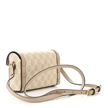 Gucci GG Supreme Monogram Textured Dollar Calfskin Mini Horsebit 1955 Shoulder Bag Beige Mystic White Oatmeal 3 of 10