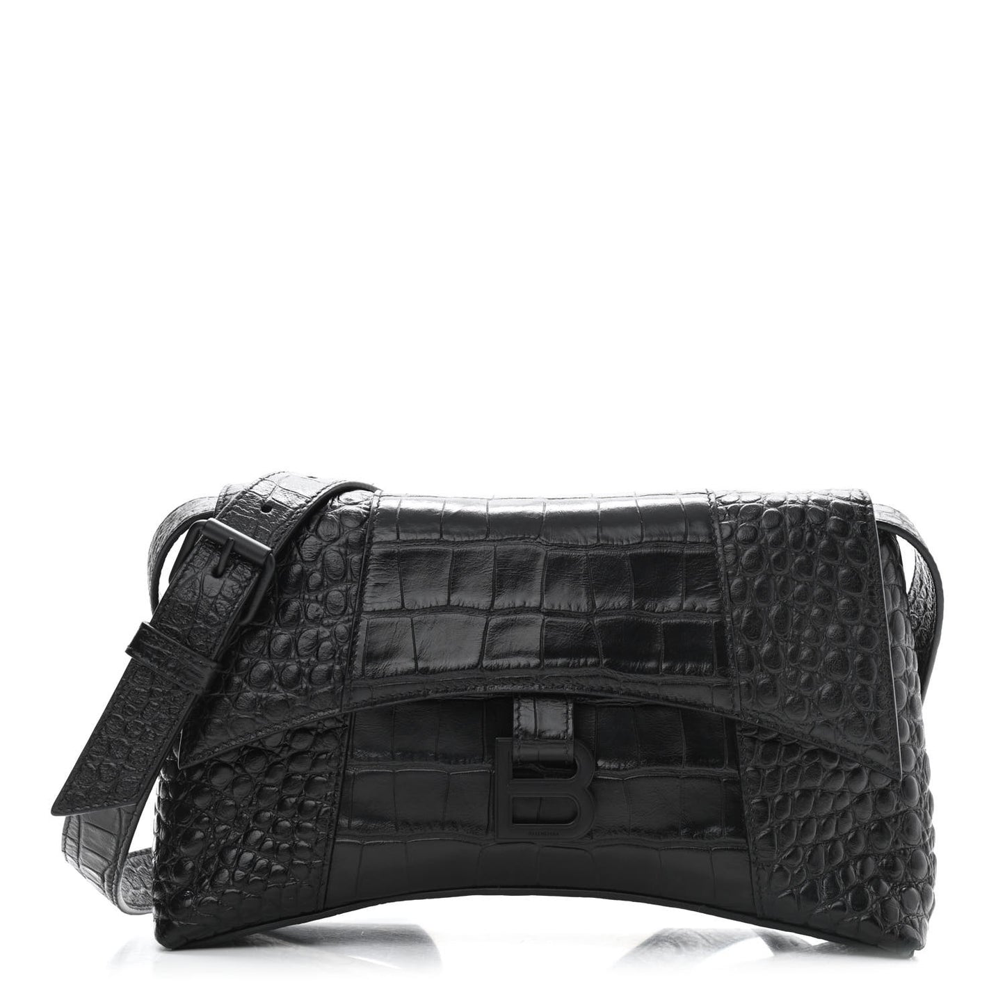 Extra Supple Calfskin Crocodile Embossed Monochrome XS Downtown Shoulder Bag Black