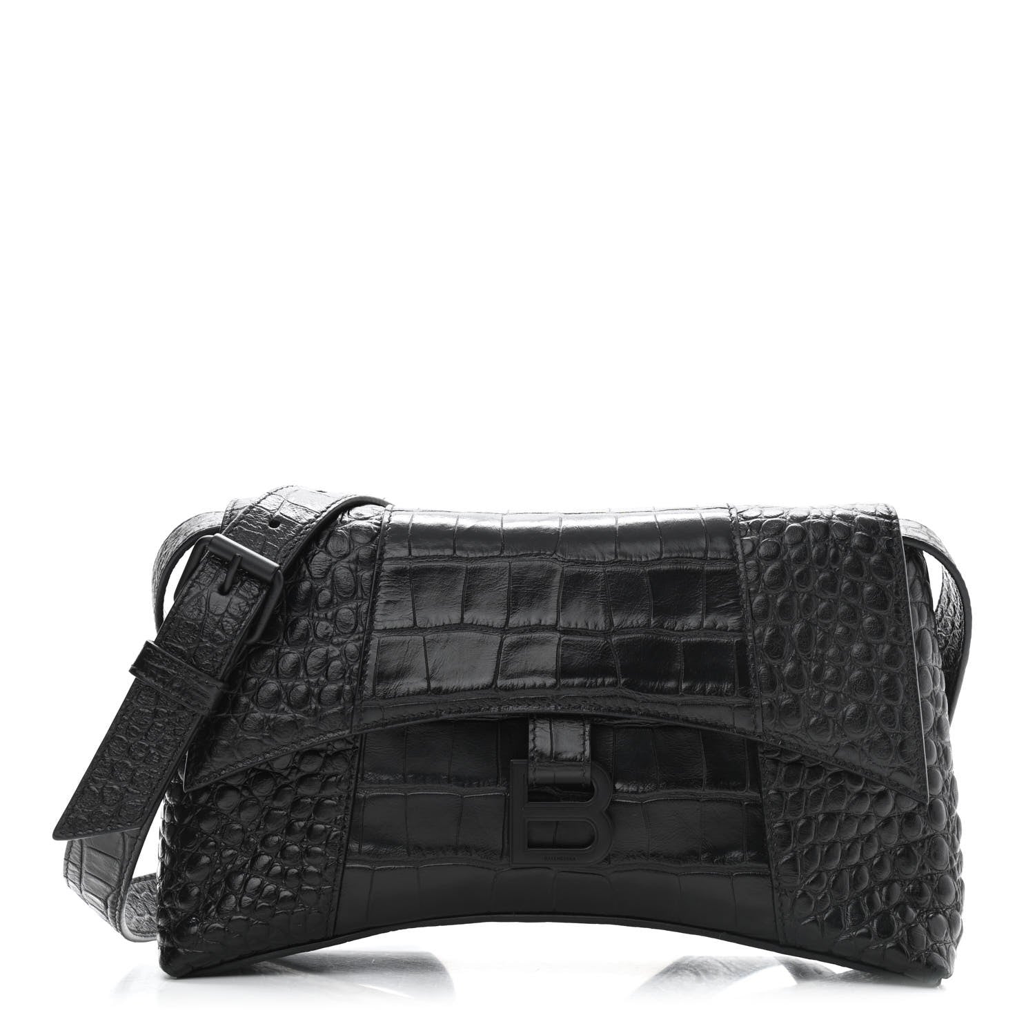Balenciaga Extra Supple Calfskin Crocodile Embossed Monochrome XS Downtown Shoulder Bag Black 1 of 11