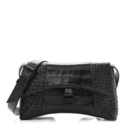 Balenciaga Extra Supple Calfskin Crocodile Embossed Monochrome XS Downtown Shoulder Bag Black 1 of 11