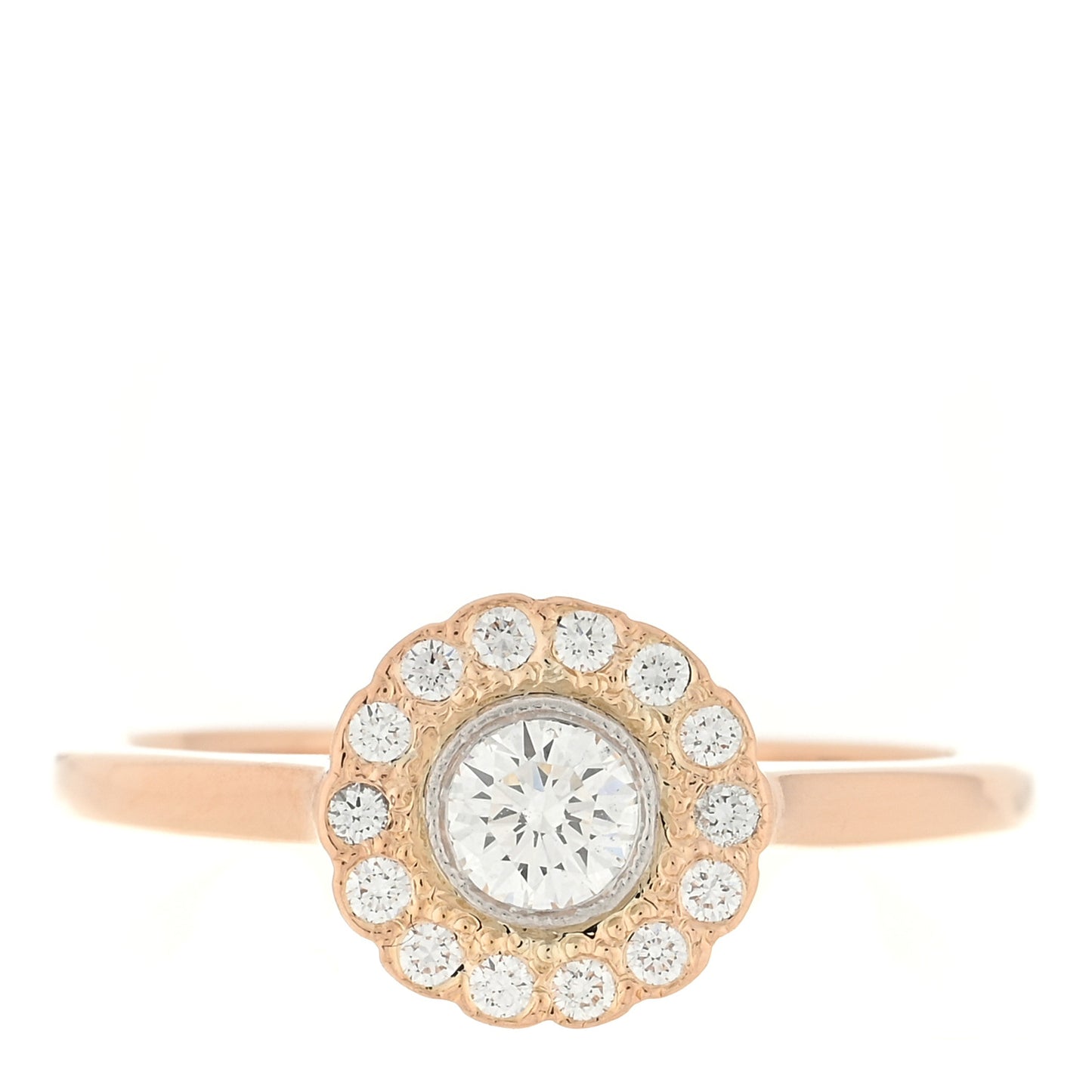 18K Rose Gold Platinum Diamond Round Enchant Flower Ring 51 5.75