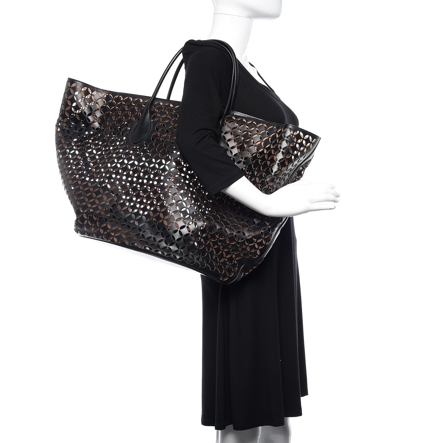 Alaia Calfskin Laser Cut Petale Tote Black 2 of 18