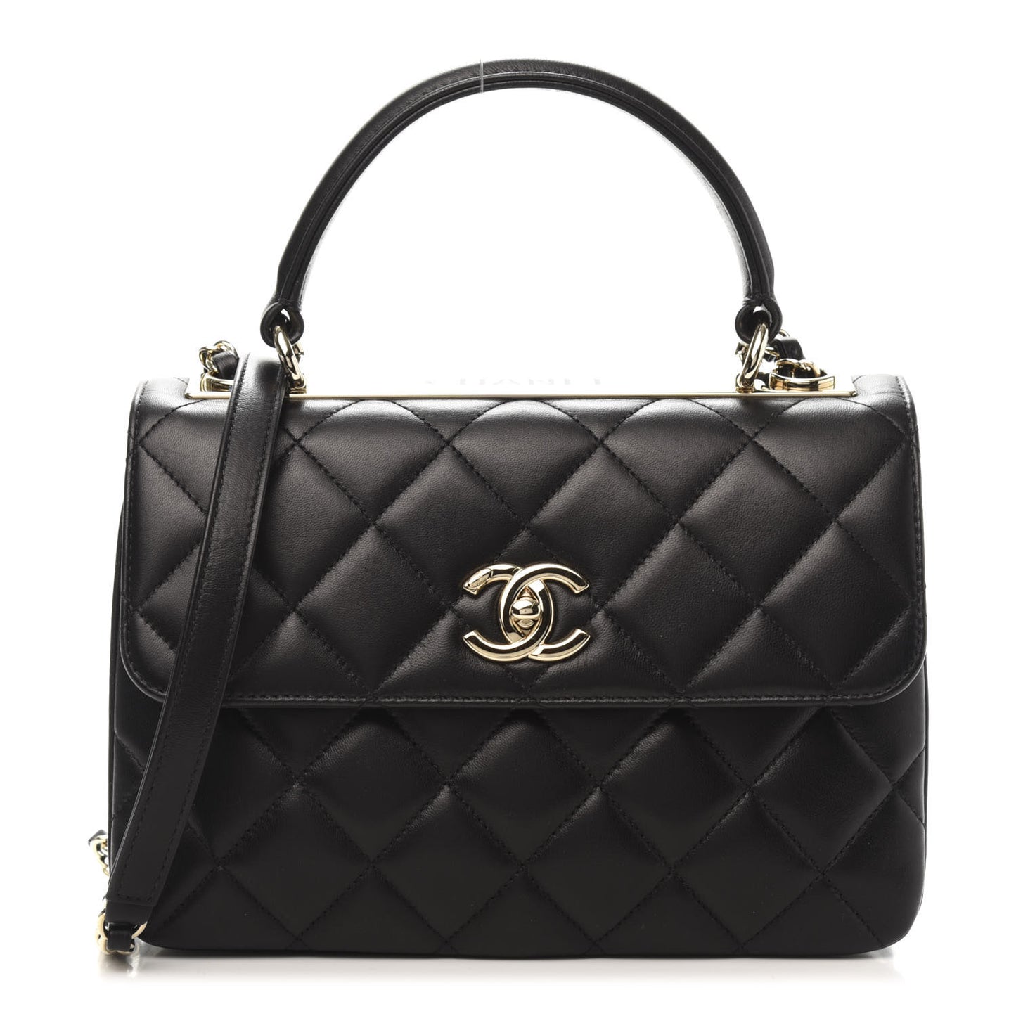 Lambskin Quilted Small Trendy CC Dual Handle Flap Bag Black
